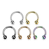 16G Front Facing Clear Gems Horseshoe Ring Septum Ring.Septum Jewelry